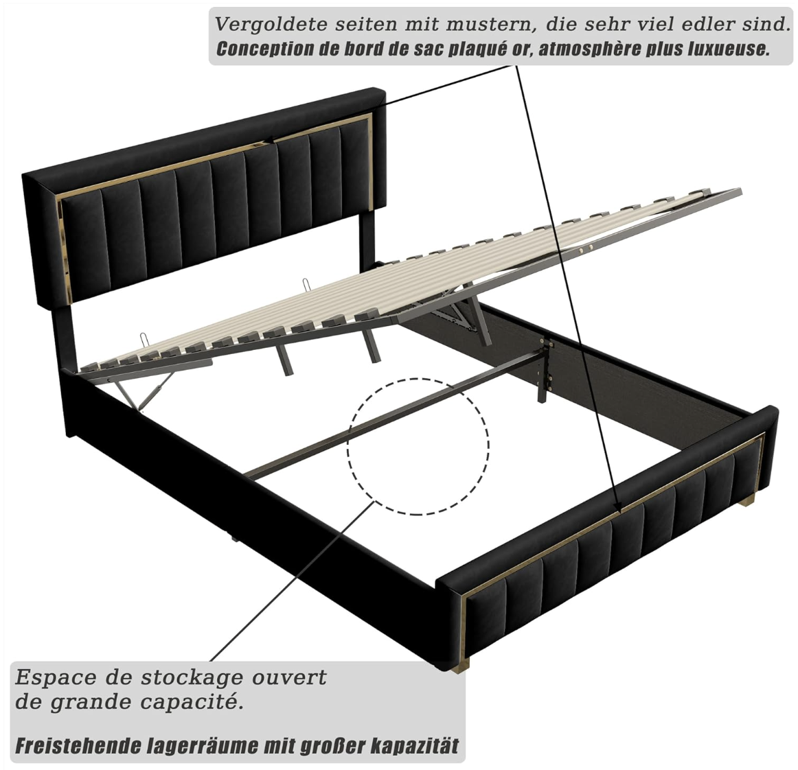 Mutuolux Lit Coffre 140x200 de Rangement avec Tête de Lit Matelassée miniature 4