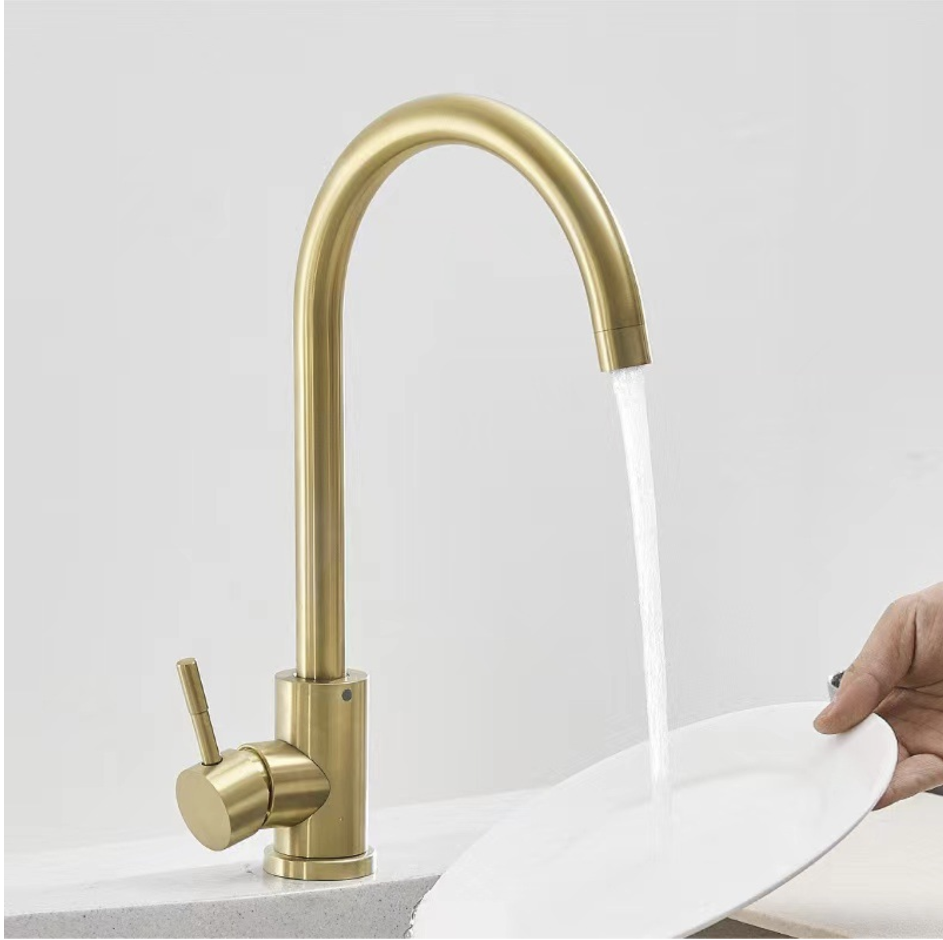 Mitigeur Lavabo à Bec Haut, Robinet pour Salle de Bain ou Petite Cuisine, Doré Brossé miniature 2