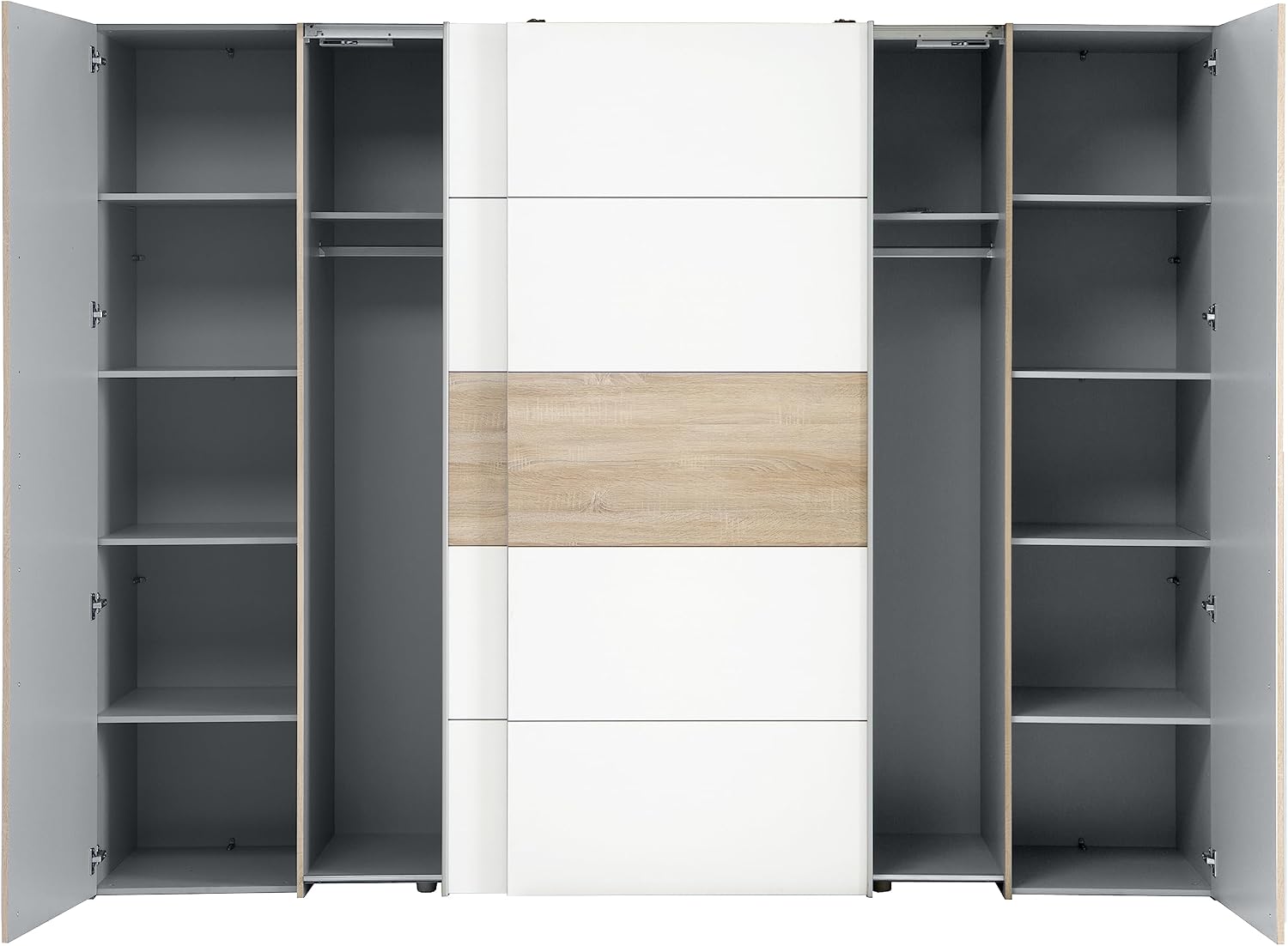Deine Tante Emma Forte Narago 270 Armoire à Portes coulissantes avec Portes pivotantes Blanc combiné avec décor en Bois chêne Sonoma 270,3 cm de Large x 210,5 cm de Haut x 61,2 cm de Profondeur miniature 3