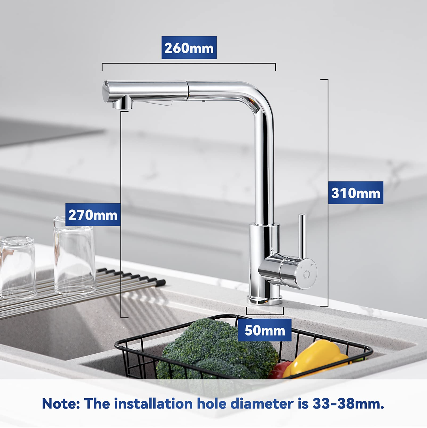 Mitigeur Cuisine avec Douchette Extractible Robinet Cuisine 360 Rotatif avec 2 Jets aux Choix Robinetterie en Acier Chrome Haute Qualité miniature 3