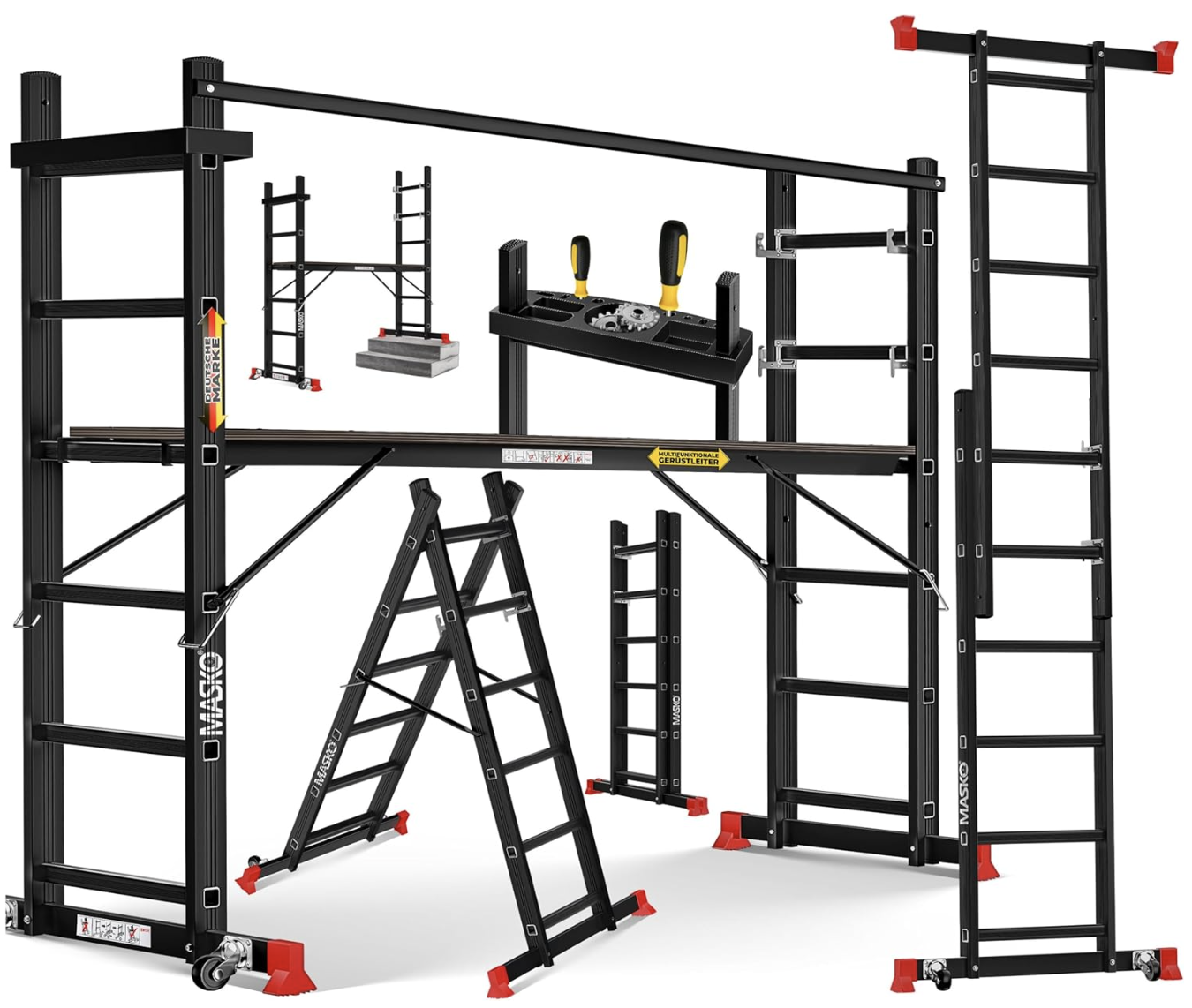 Masko® Echafaudage de Construction en Aluminium, Cadre en Aluminium, échelle, Cadre de Plate-Forme de Travail, jusqu'à 150 kg, revêtement antidérapant miniature 2