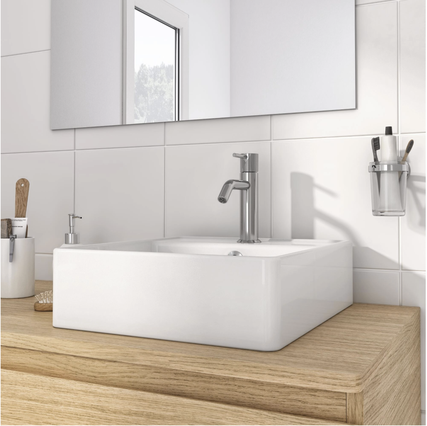 Réf 85538219 Vasque à poser céramique carré Square H.14 x l.37 x P.42 cm blanc brillant miniature 5