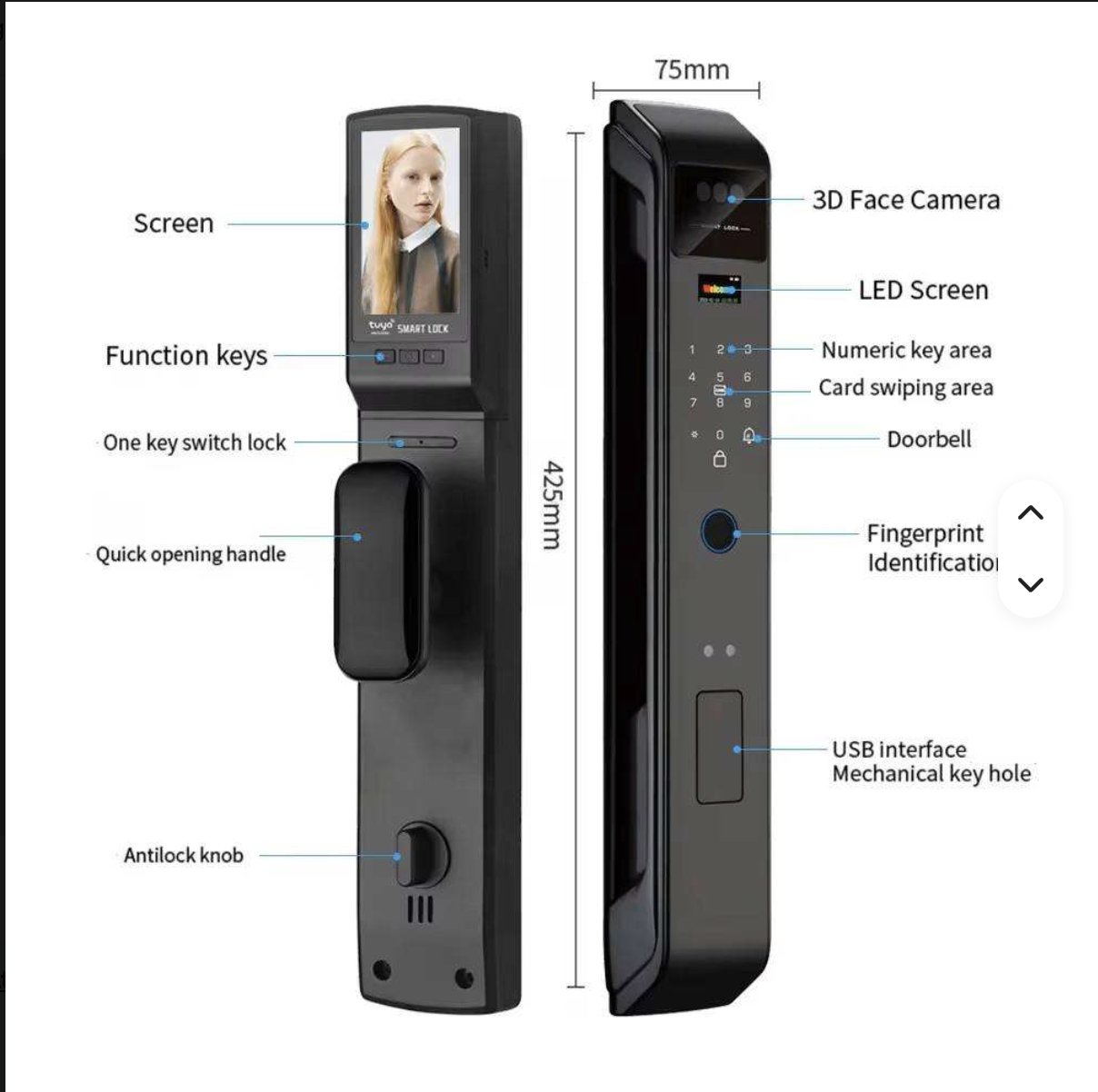 Serrure de porte intelligente Wifi Tuya Cloud avec reconnaissance faciale 3D et empreintes digitales miniature 4