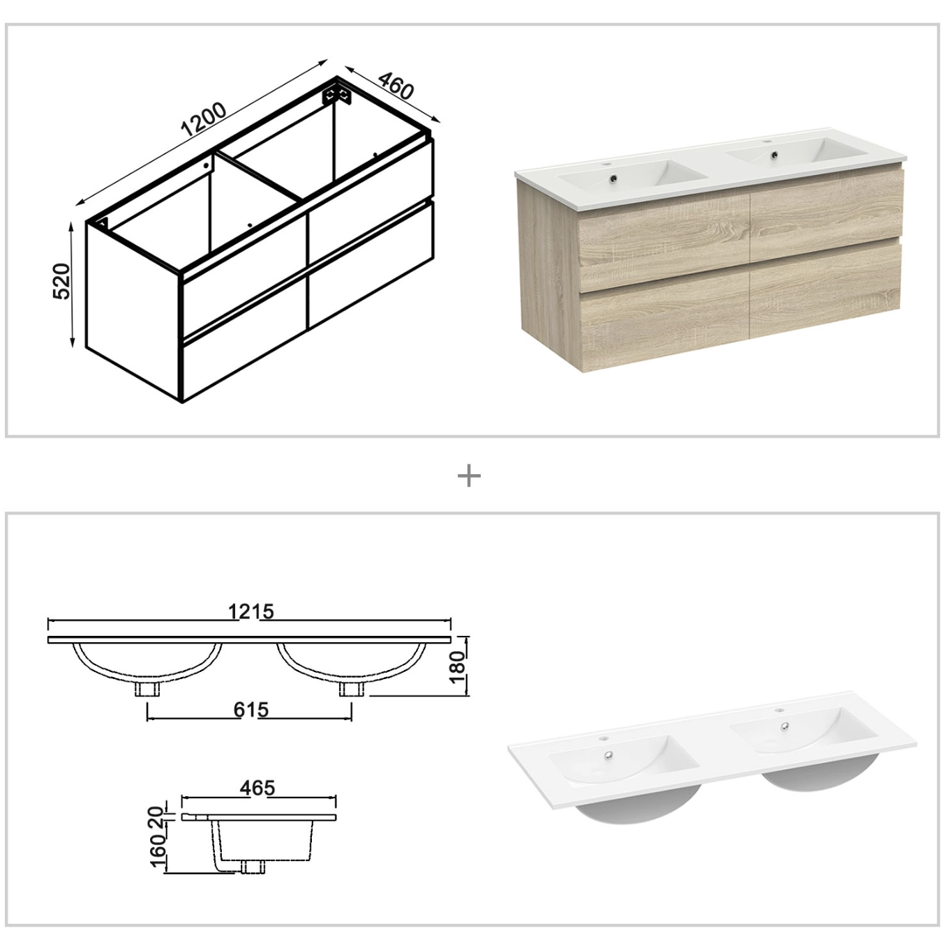 Ensemble meubles Salle de Bain 120cm vasque + colonne + miroir lumineux Chêne Wotan - OCEAN miniature 4