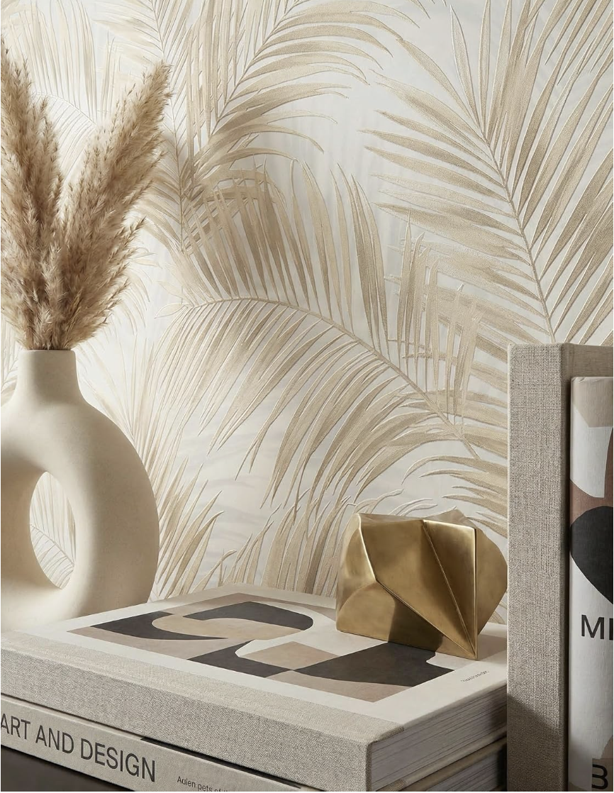 Newroom papier peint intissé beige feuilles de palmier boho salon miniature 2