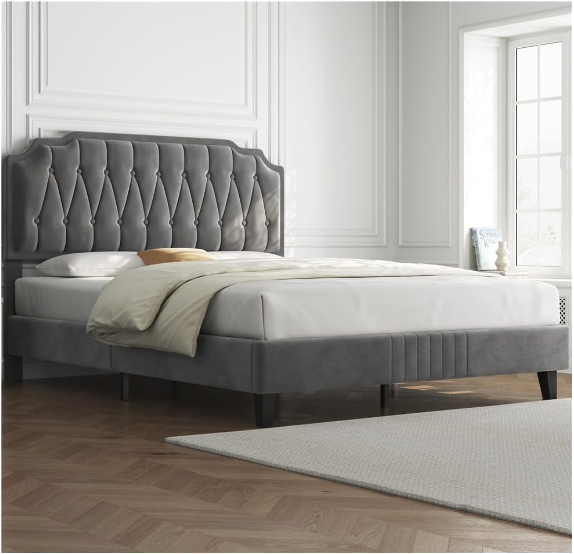 Yaheetech Lit Double 140x200cm avec Sommier Tête Capitonnée Gris Foncé | Cadre de Lit pour Adultes 2 Personnes 2 place tête de Lit Rembourrée Ajustable Bois — photo 1