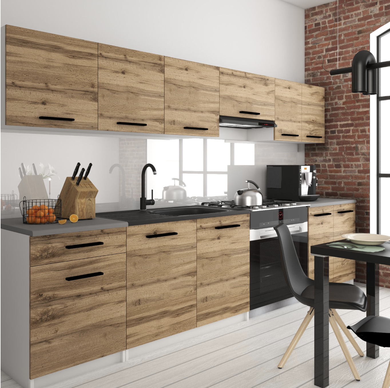 Cuisine Equipee Complete ITALIA 2 - 240 cm. Cuisine avec Plan de Travail, Brun Doré miniature 2