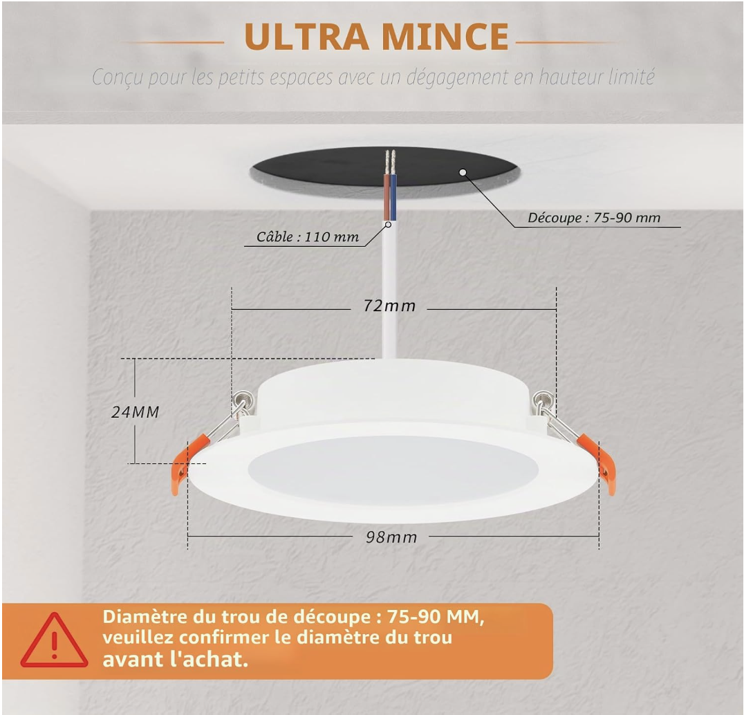 5W Spot LED Encastrable Extra Plat, LED Spot Blanc Neutre 4000K, Lot de 10 | 5W 450LM Equivalent 50W Incandescence, IP44 Spot Etanche Salle de bain miniature 2