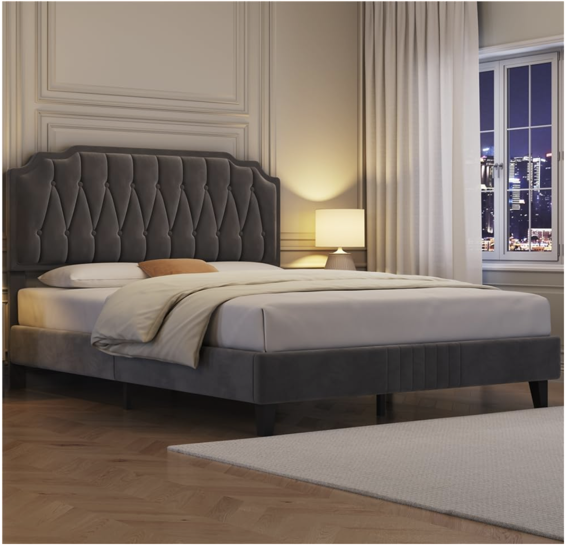  Yaheetech Lit Double 140x200cm avec Sommier Tête Capitonnée Gris Foncé | Cadre de Lit pour Adultes 2 Personnes 2 place tête de Lit Rembourrée Ajustable Bois miniature 3