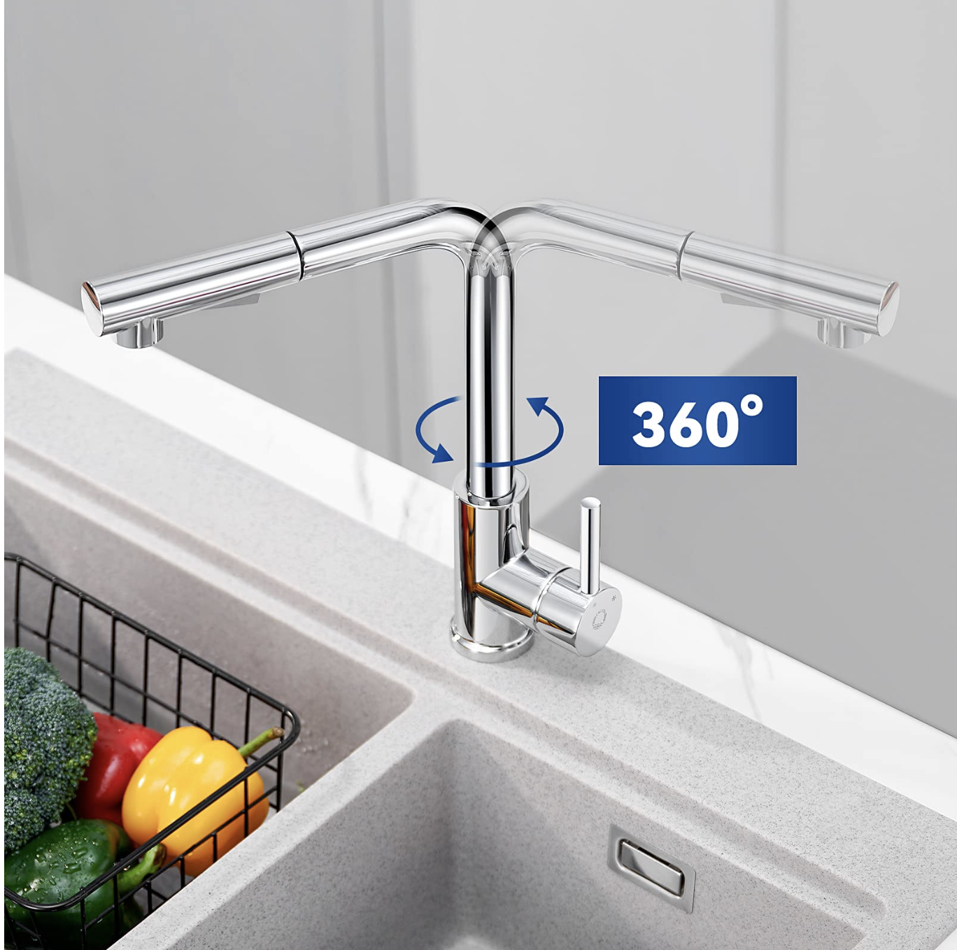 Mitigeur Cuisine avec Douchette Extractible Robinet Cuisine 360 Rotatif avec 2 Jets aux Choix Robinetterie en Acier Chrome Haute Qualité miniature 3