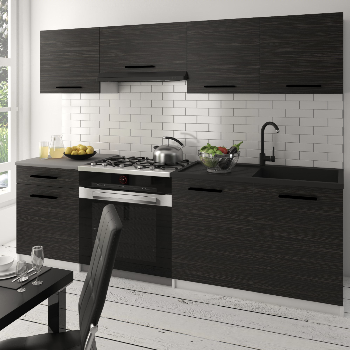 Cuisine Equipee Complete ITALIA 1 - 180 cm. Cuisine avec Plan de Travail, Ébène miniature 2