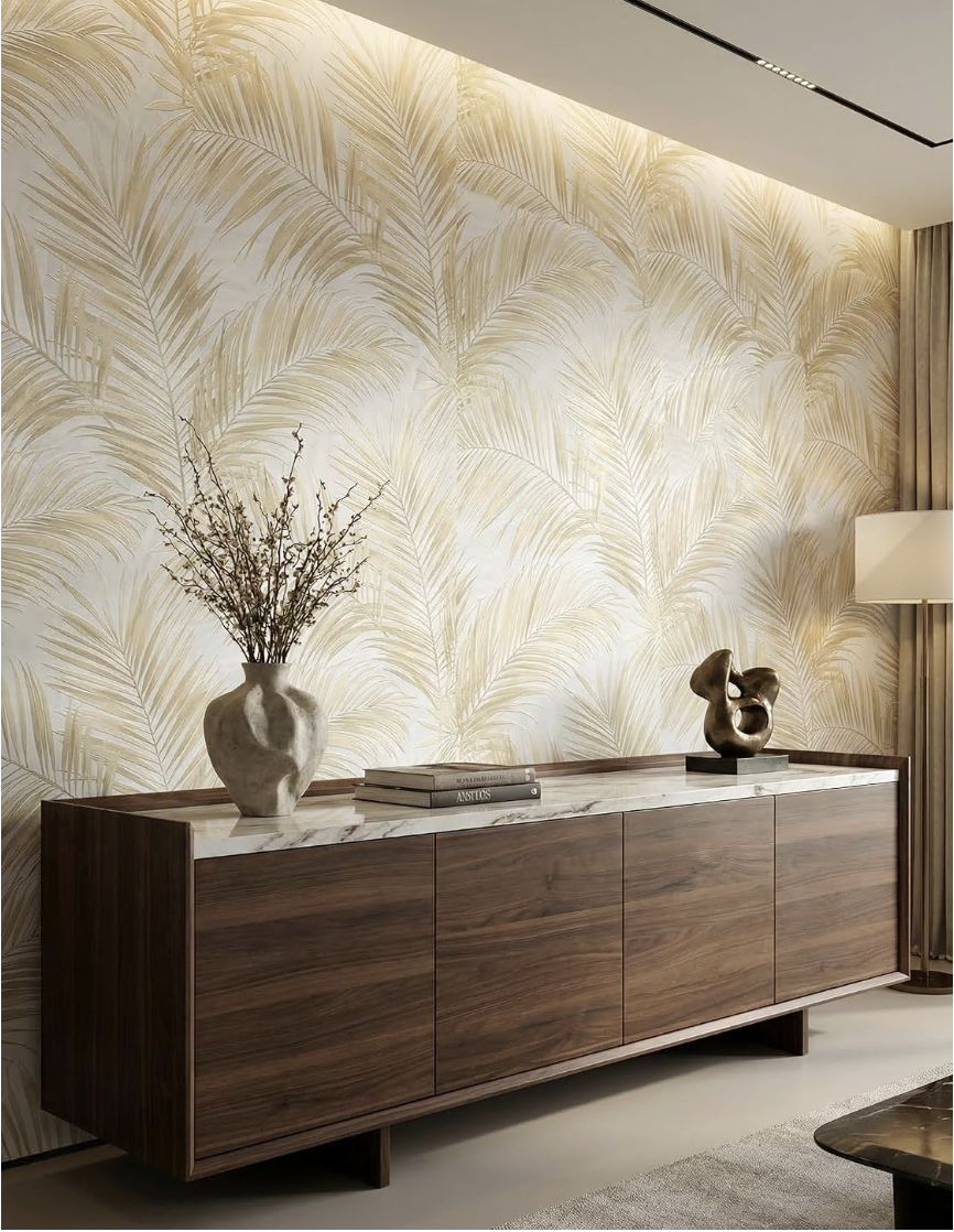 Newroom papier peint intissé beige feuilles de palmier boho salon miniature 3