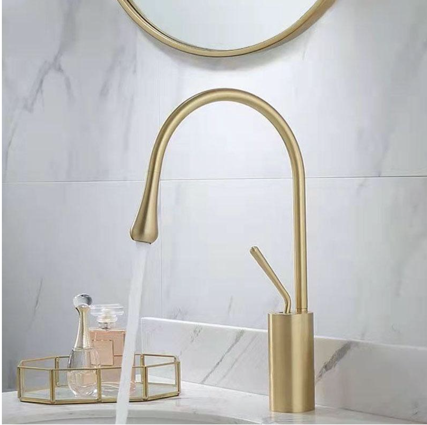 Robinet Mitigeur Monocommande Haut Or en Pour Lavabo Salle de Bain miniature 2