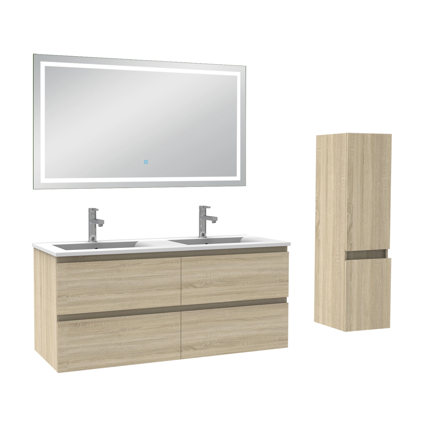 Ensemble meubles Salle de Bain 120cm vasque + colonne + miroir lumineux Chêne Wotan - OCEAN