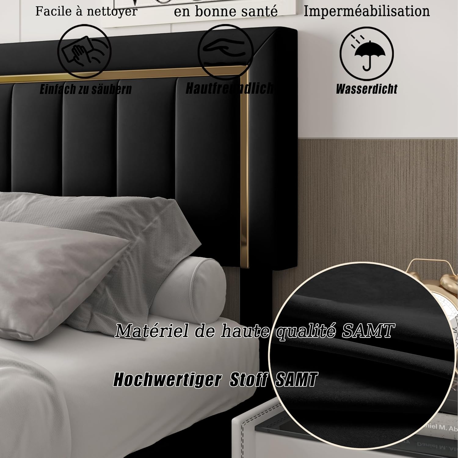 Mutuolux Lit Coffre 160x200 de Rangement avec Tête de Lit Matelassée, Lits Double avec Hydraulique et sommier à Lattes,Cadre en Velours Noir avec Bordures miniature 3