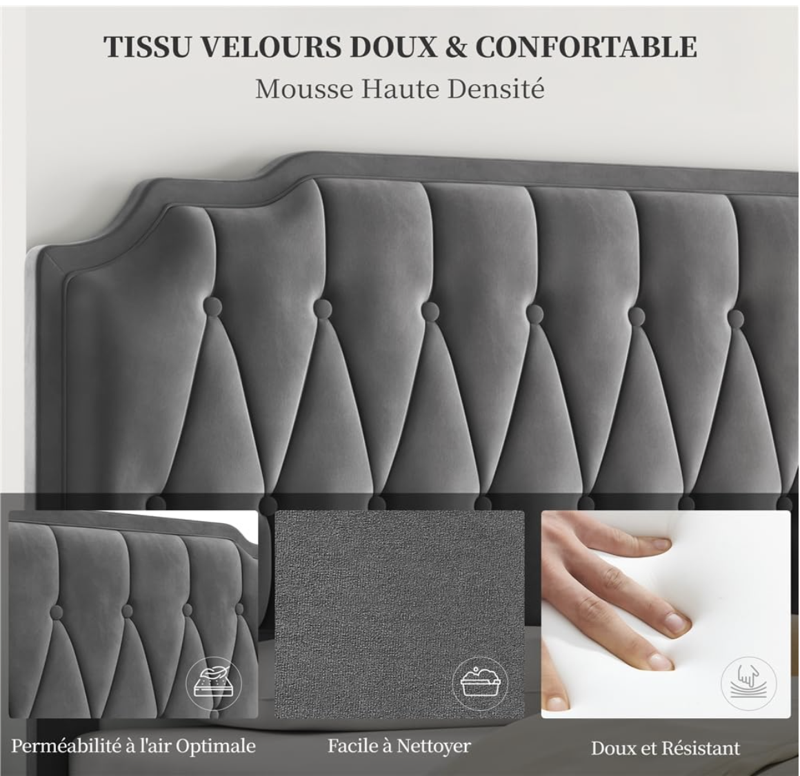  Yaheetech Lit Double 140x200cm avec Sommier Tête Capitonnée Gris Foncé | Cadre de Lit pour Adultes 2 Personnes 2 place tête de Lit Rembourrée Ajustable Bois miniature 5