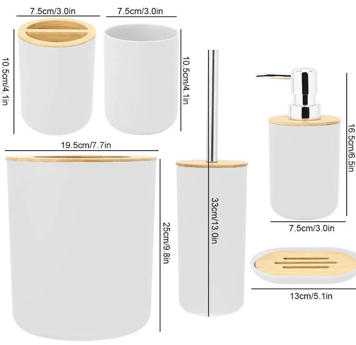 Accessoires de salle de bain Supports de coffrets de rangement, ensemble d'outils de toilette de salle de bain 6Pcs, poubelle Lotion Bouteille Plateau miniature 2