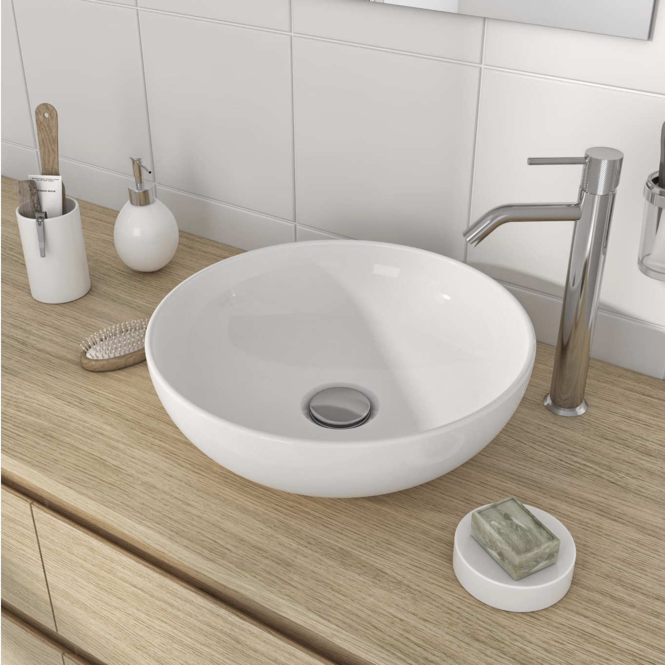 Vasque à poser céramique rond Essential H.12.5 x Diam.38 cm blanc brillant