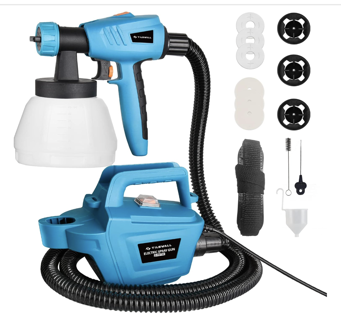 Tilswall Pistolet a Peinture HVLP, 800W Pistolet Peinture Electrique, Bleu | Design séparable, 3 Buses et 3 Motifs, 1300ML Récipient Détachable