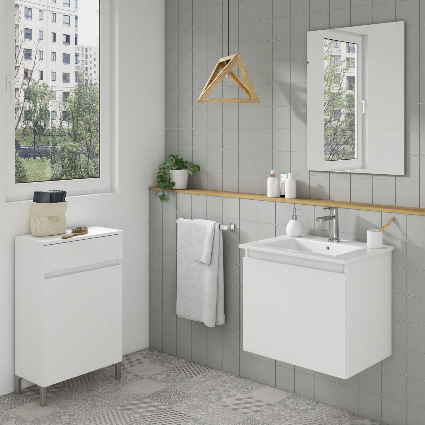 Meuble sous-vasque 2p L.60cm x H.53cm x P.45cm blanc mat Essential miniature 3