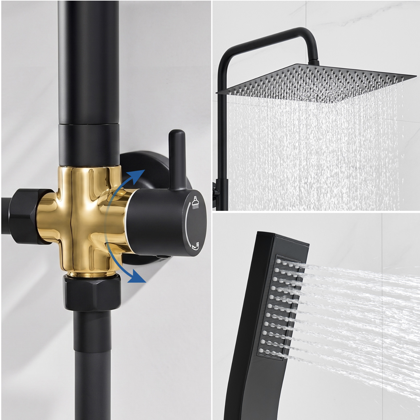 Auralum Max Colonne Douche Sans Mitigeur Noire,Tête Carrée 30×30 cm,Hauteur Réglable 72-110 cm,Douchette Main,Étagère Sans Perçage/Flexible 1,5 m miniature 5
