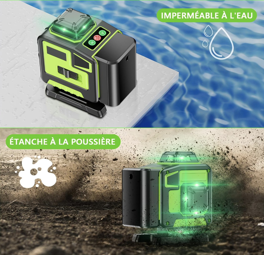 Niveau Laser Chantier Autonivelant 360° x 4, Lazer Niveaux 4D 16 Lignes Laser, Mode Impulsion ExtéRieur, 2 x Batterie, Nivellement Automatique miniature 5