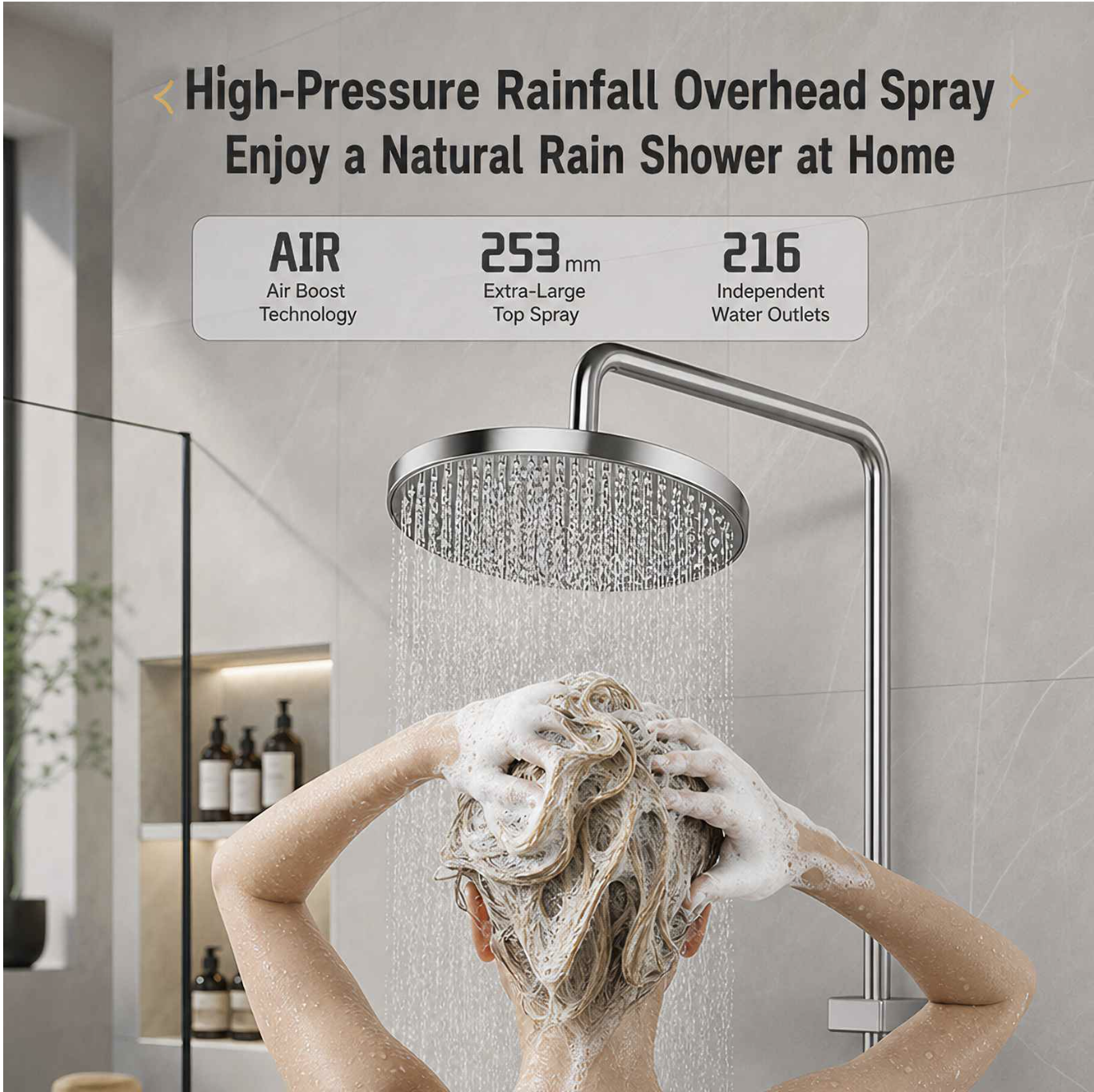 Ensemble de douche 253mm avec pommeau de pluie haute pression miniature 2