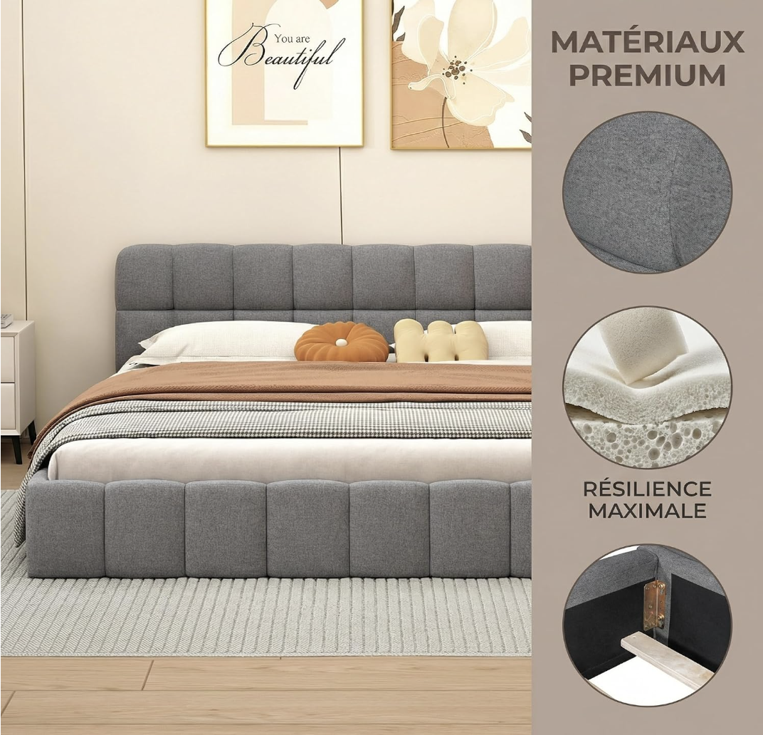 Lit double capitonné 140x190, lit Bubble avec sommier à lattes, tête de lit rembourrée, lit double élégant, idéal pour les chambres d'adolescents miniature 4