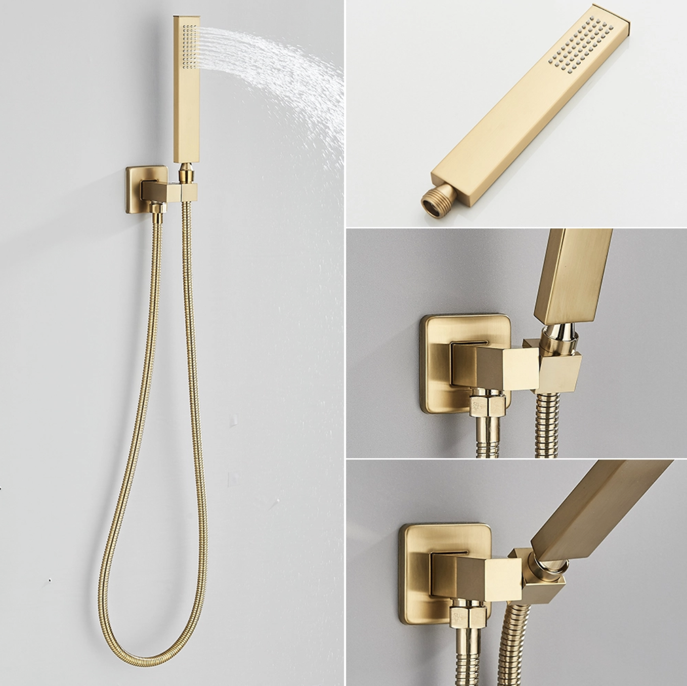 Douche Encastrée Square Doré, Tête de Douche Carrée 25cm, Douchette à Main Rectangulaire, Mitigeur Intégré Précis — photo 1