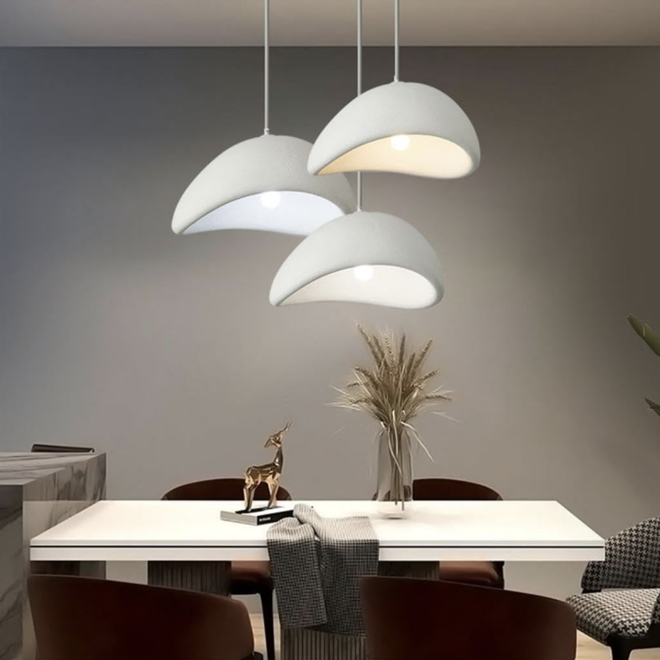 Lustre rétro créatif,abat-jour en ciment 20CM lustre décoratif E27 plafonnier blanc adapté au salon cuisine salle à manger chambre miniature 5
