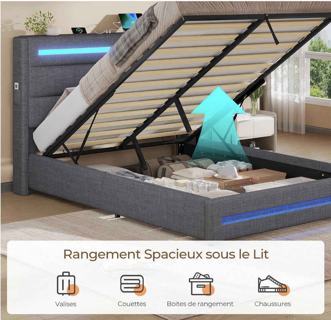 KIMENICH Lit Coffre 140x190 à LED miniature 3