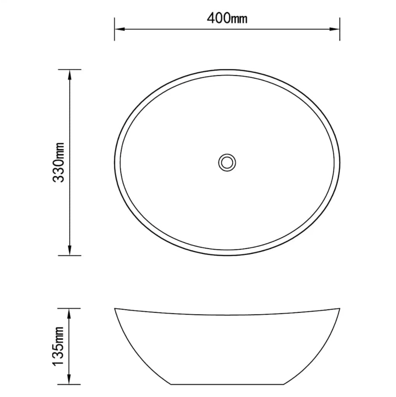 vidaXL Lavabo ovale de luxe Noir mat 40x33 cm Céramique miniature 4