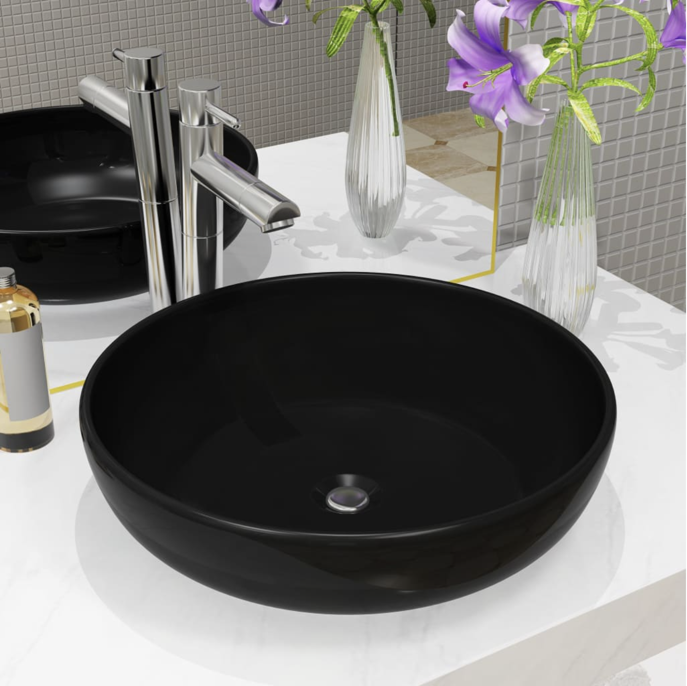 vidaXL Lavabo rond céramique noir 42x12 cm — photo 1