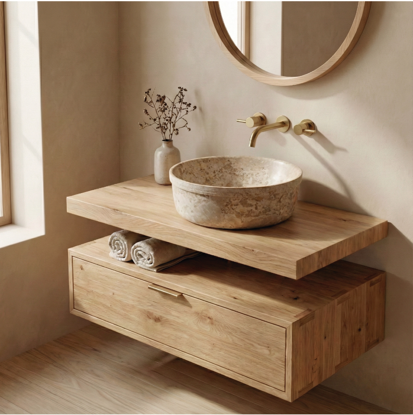 Vasque en pierre naturelle beige AUSTIN 380 x130 mm Réf 98615149  miniature 4