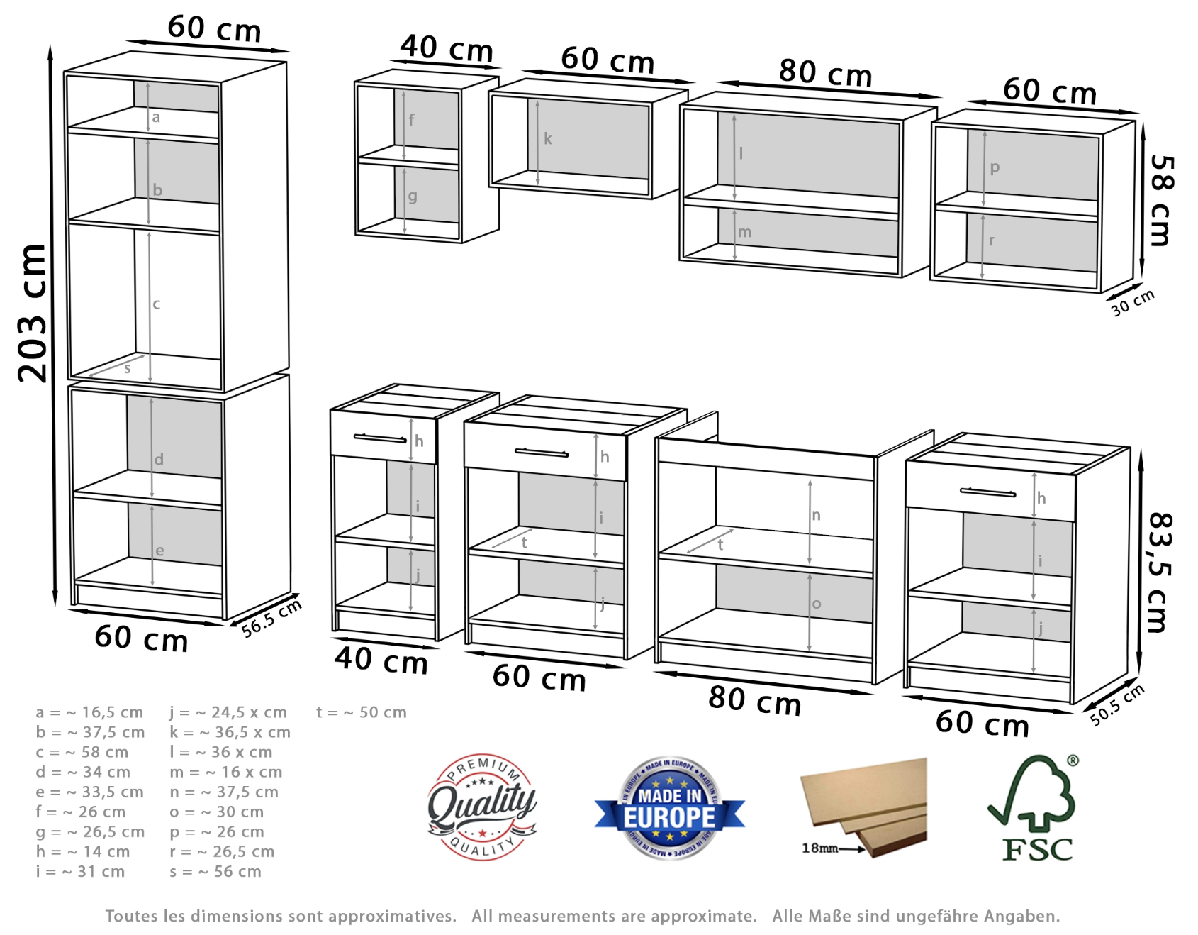Cuisine complète VIKI Béton gris 300 cm avec colonne four 9 éléments 18 mm miniature 4