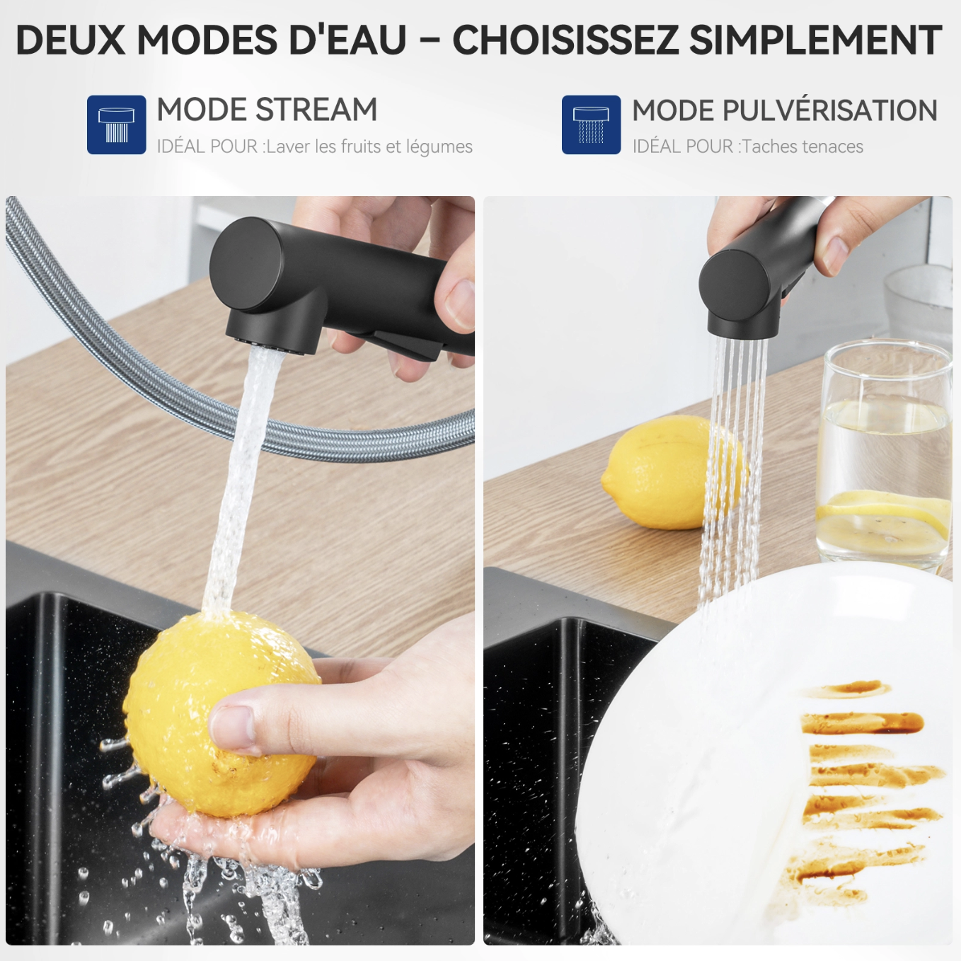 Cecipa max Mitigeur Cuisine Noir avec Douchette Extractible, Monocommande, Rotation à 360°, 2 Modes de pulvérisat Robinet d'évier Cuisine,EU Modèle miniature 4