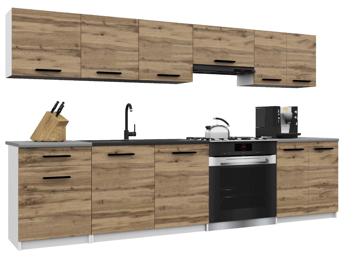 Cuisine Equipee Complete ITALIA 2 - 240 cm. Cuisine avec Plan de Travail, Brun Doré