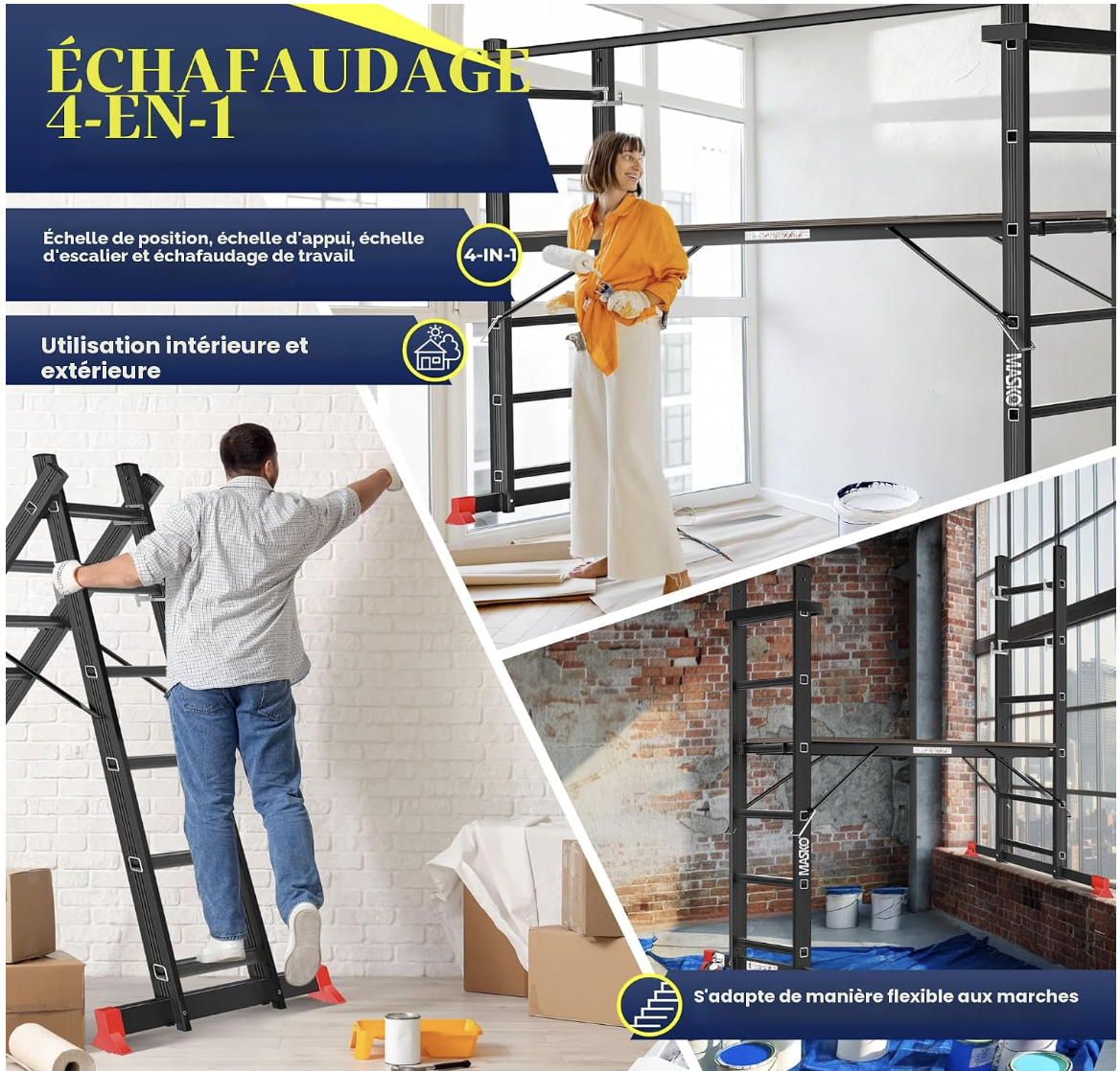 Masko® Echafaudage de Construction en Aluminium, Cadre en Aluminium, échelle, Cadre de Plate-Forme de Travail, jusqu'à 150 kg, revêtement antidérapant miniature 4