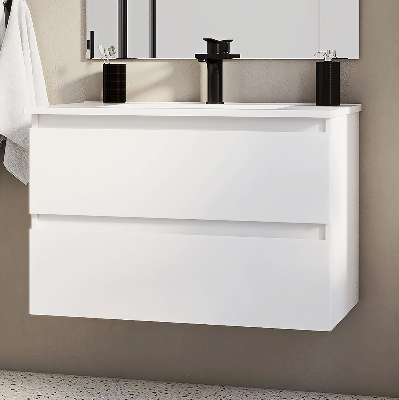 Meuble vasque 2t l.80 x H.53 x P.44.6cm blanc mat Essential 2 — photo 1
