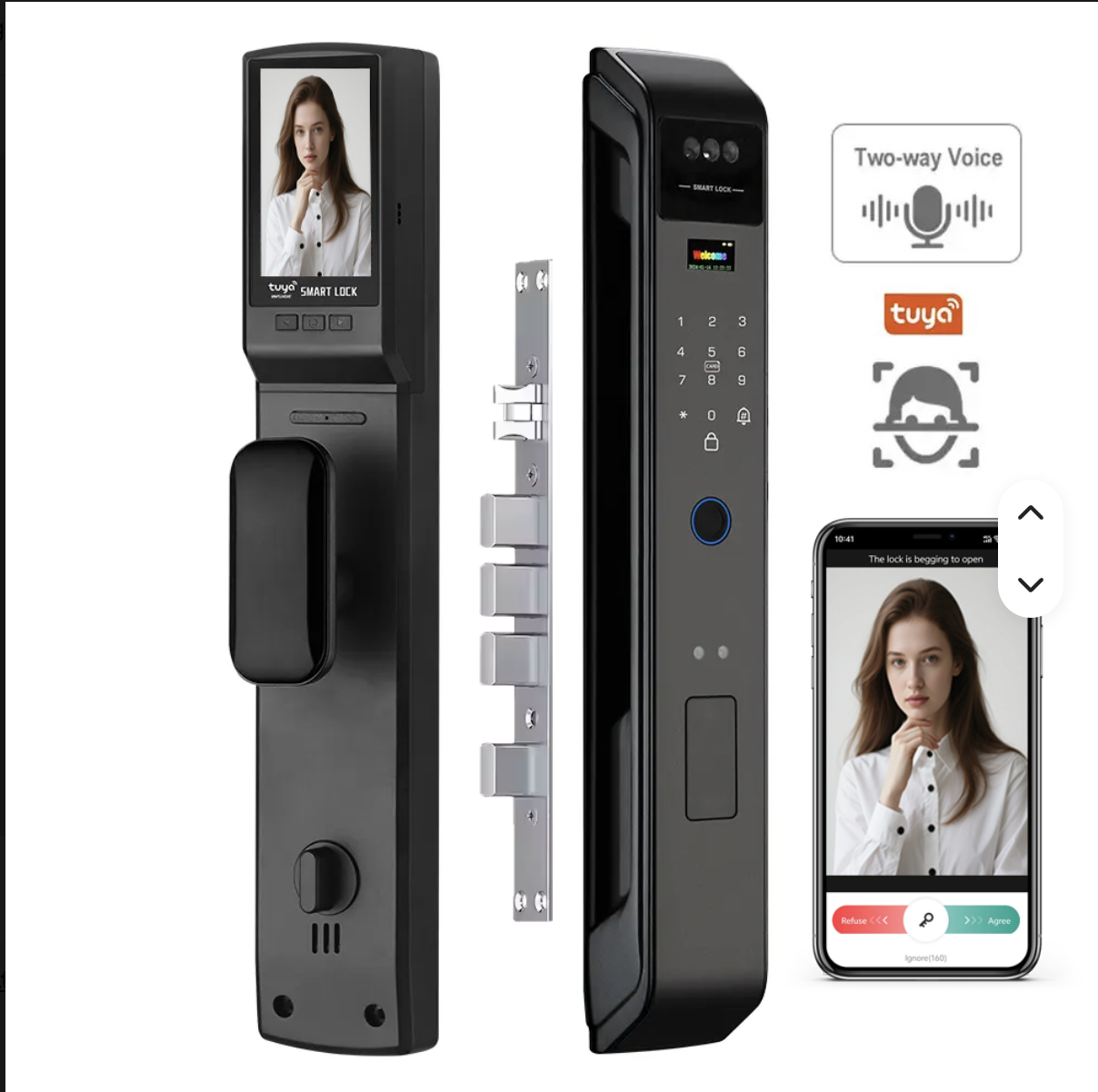 Serrure de porte intelligente Wifi Tuya Cloud avec reconnaissance faciale 3D et empreintes digitales miniature 2