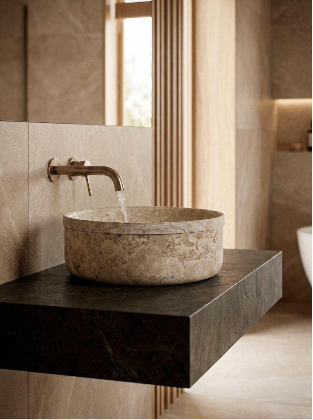 Vasque en pierre naturelle beige AUSTIN 380 x130 mm Réf 98615149 