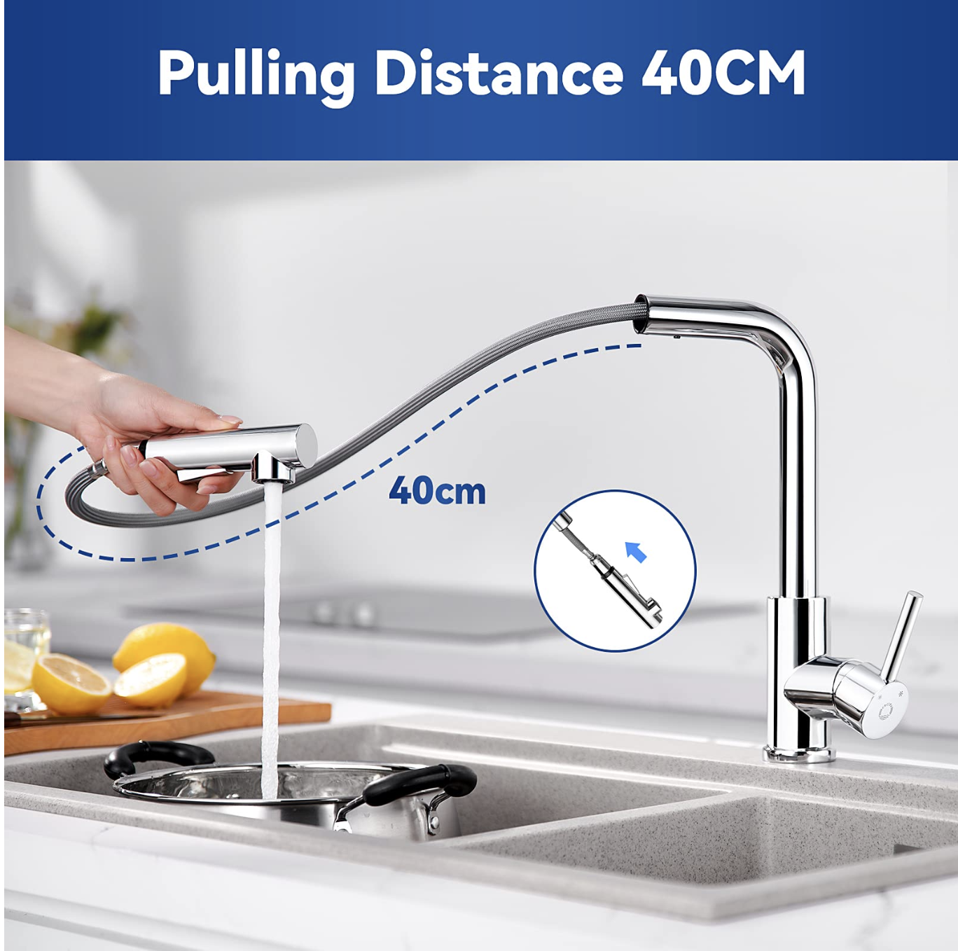 Mitigeur Cuisine avec Douchette Extractible Robinet Cuisine 360 Rotatif avec 2 Jets aux Choix Robinetterie en Acier Chrome Haute Qualité miniature 2