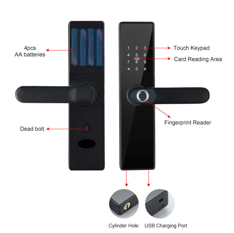 Serrure de porte électrique intelligente Tuya à empreinte digitale Wi-Fi pour application Tuya, déverrouillage par empreinte digitale, mot de passe miniature 4