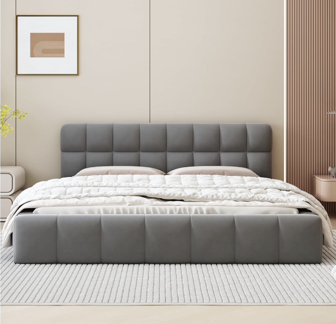 Lit double capitonné 140x190, lit Bubble avec sommier à lattes, tête de lit rembourrée, lit double élégant, idéal pour les chambres d'adolescents miniature 5