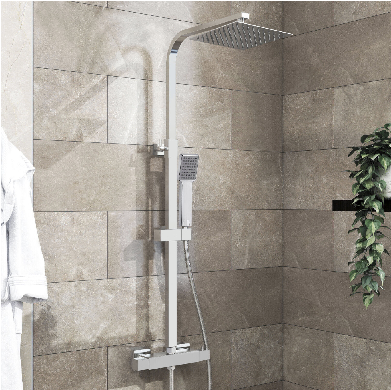 Ensemble de colonne de douche thermostatique carrée chromée à hauteur réglable AICA miniature 2
