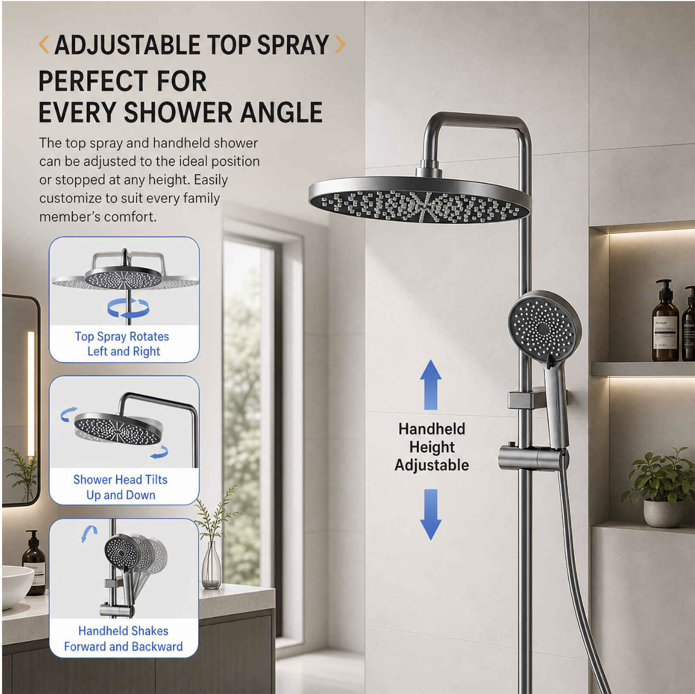 Ensemble de douche 253mm avec pommeau de pluie haute pression miniature 7
