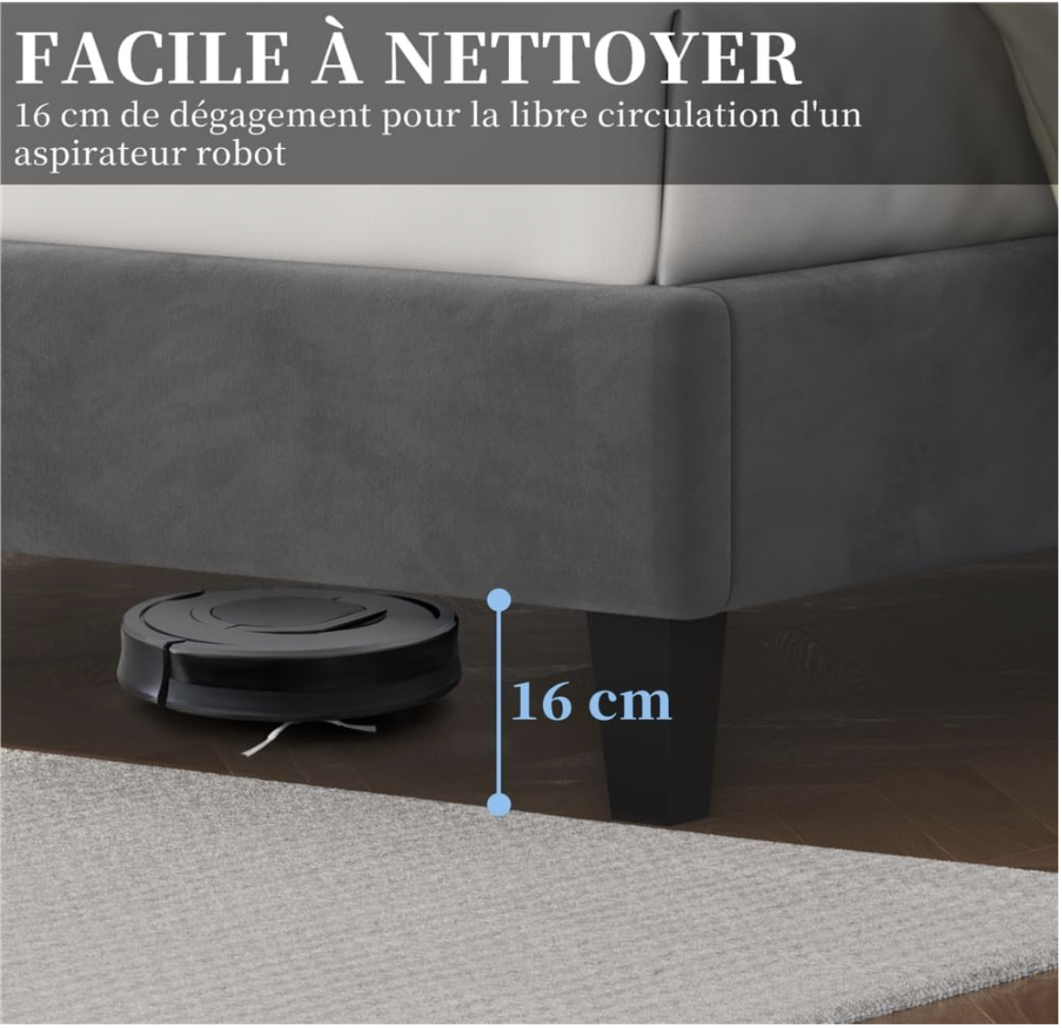  Yaheetech Lit Double 140x200cm avec Sommier Tête Capitonnée Gris Foncé | Cadre de Lit pour Adultes 2 Personnes 2 place tête de Lit Rembourrée Ajustable Bois miniature 6