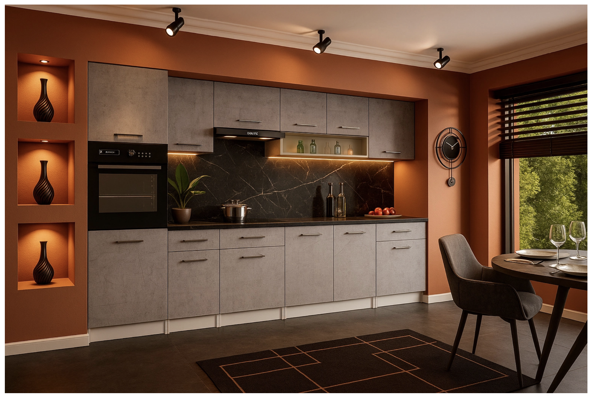 Cuisine complète VIKI Béton gris 300 cm avec colonne four 9 éléments 18 mm miniature 2