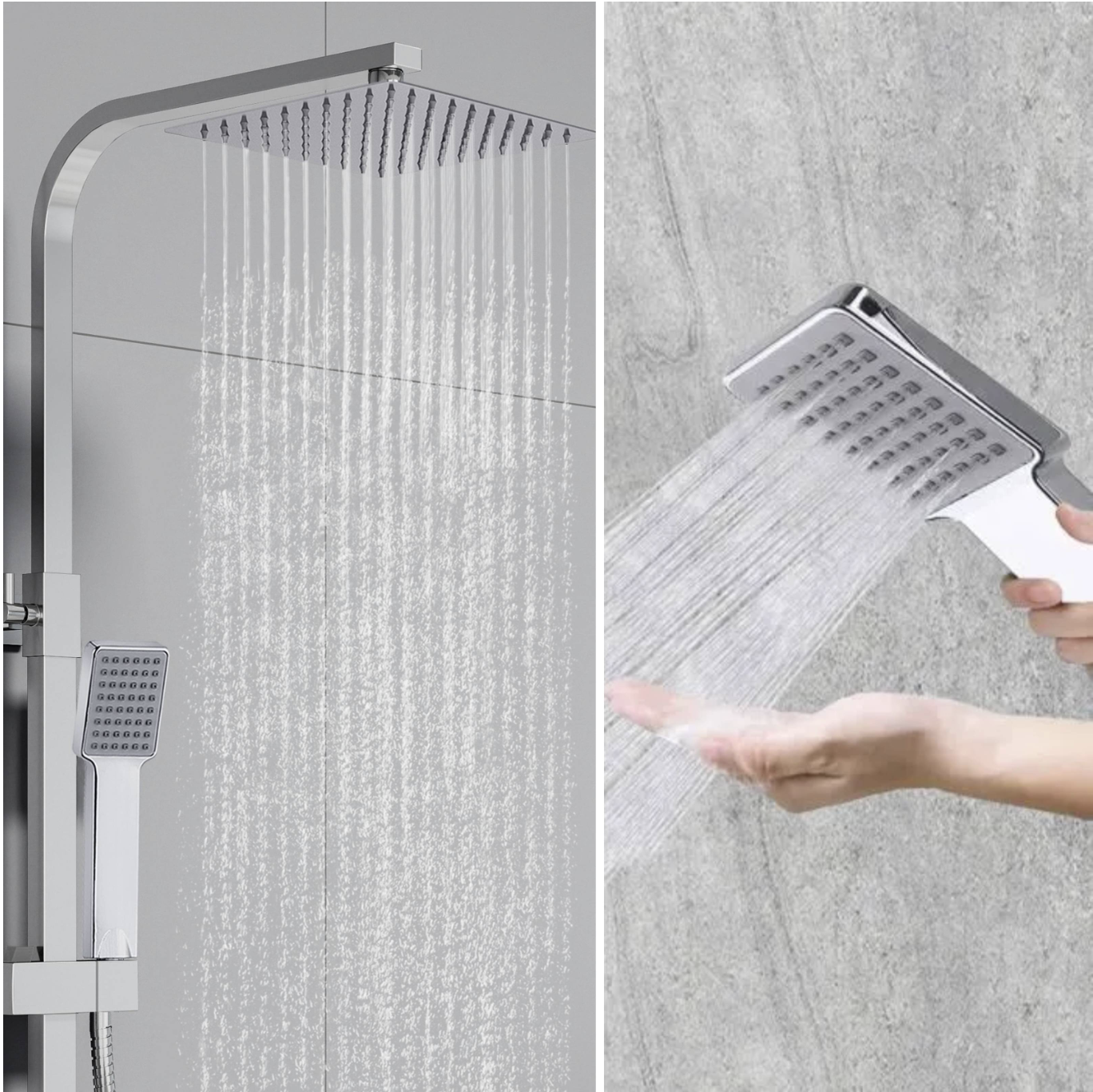 Ensemble de colonne de douche thermostatique carrée chromée à hauteur réglable AICA miniature 4