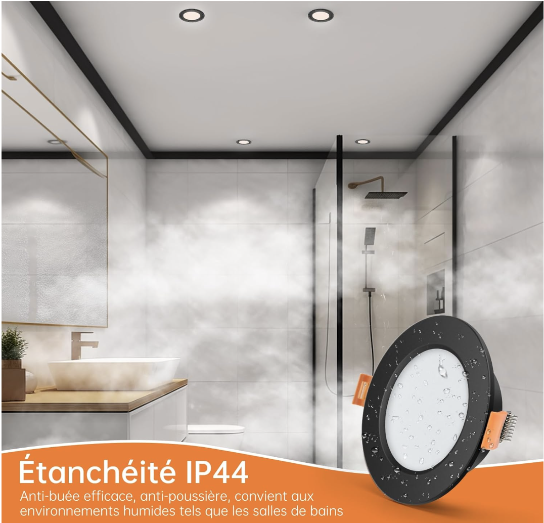 Lot de 20 Spot LED Encastrable Noir, 5W, Blanc Neutre 4000K, IP44 | 220-240V, 450LM, Trou 75mm-85mm, Diamètre 98mm, Spot LED Encastrable Extra Plat miniature 3